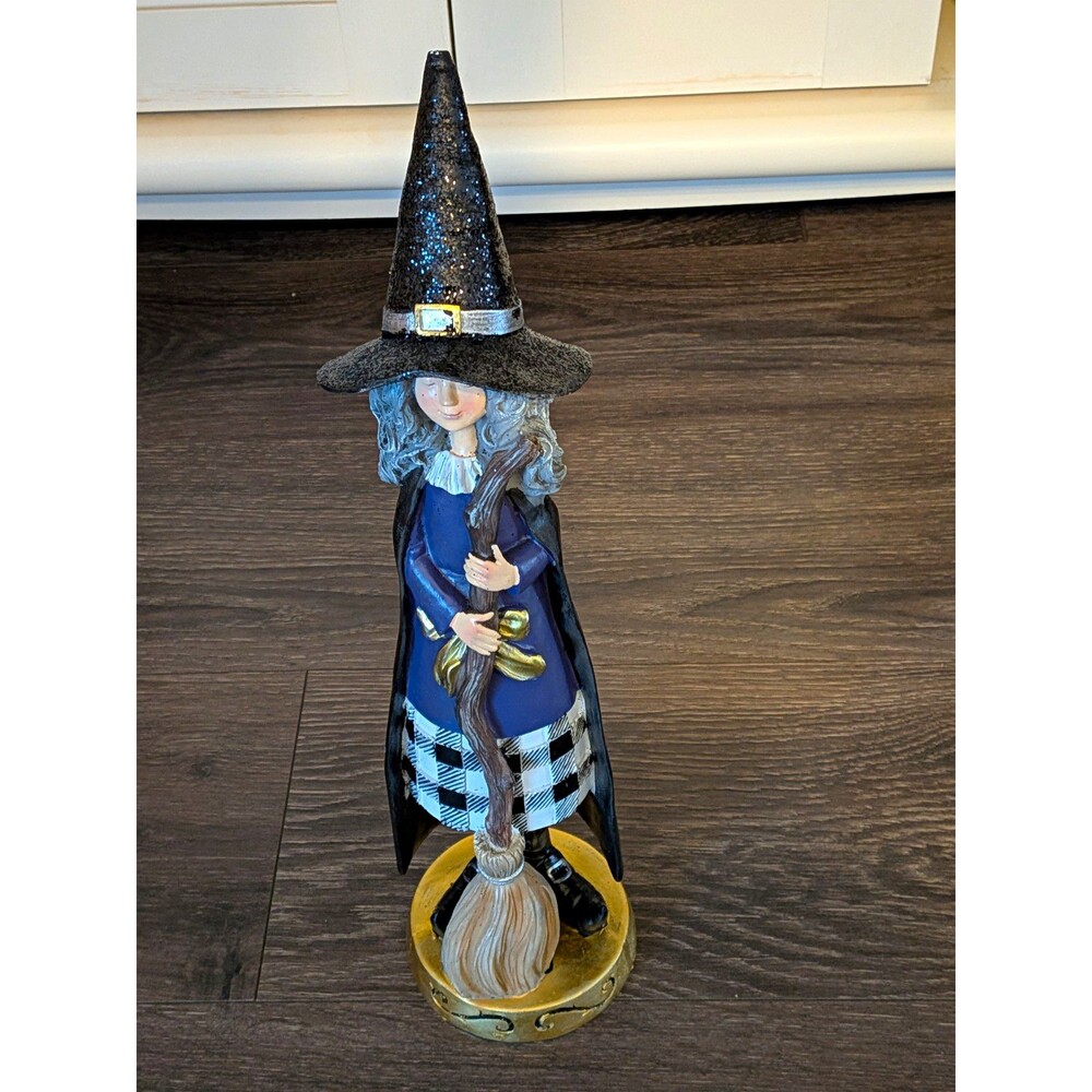 Haunted Haven Sweet Witch Figurine Holding a Broom Stick Decoration